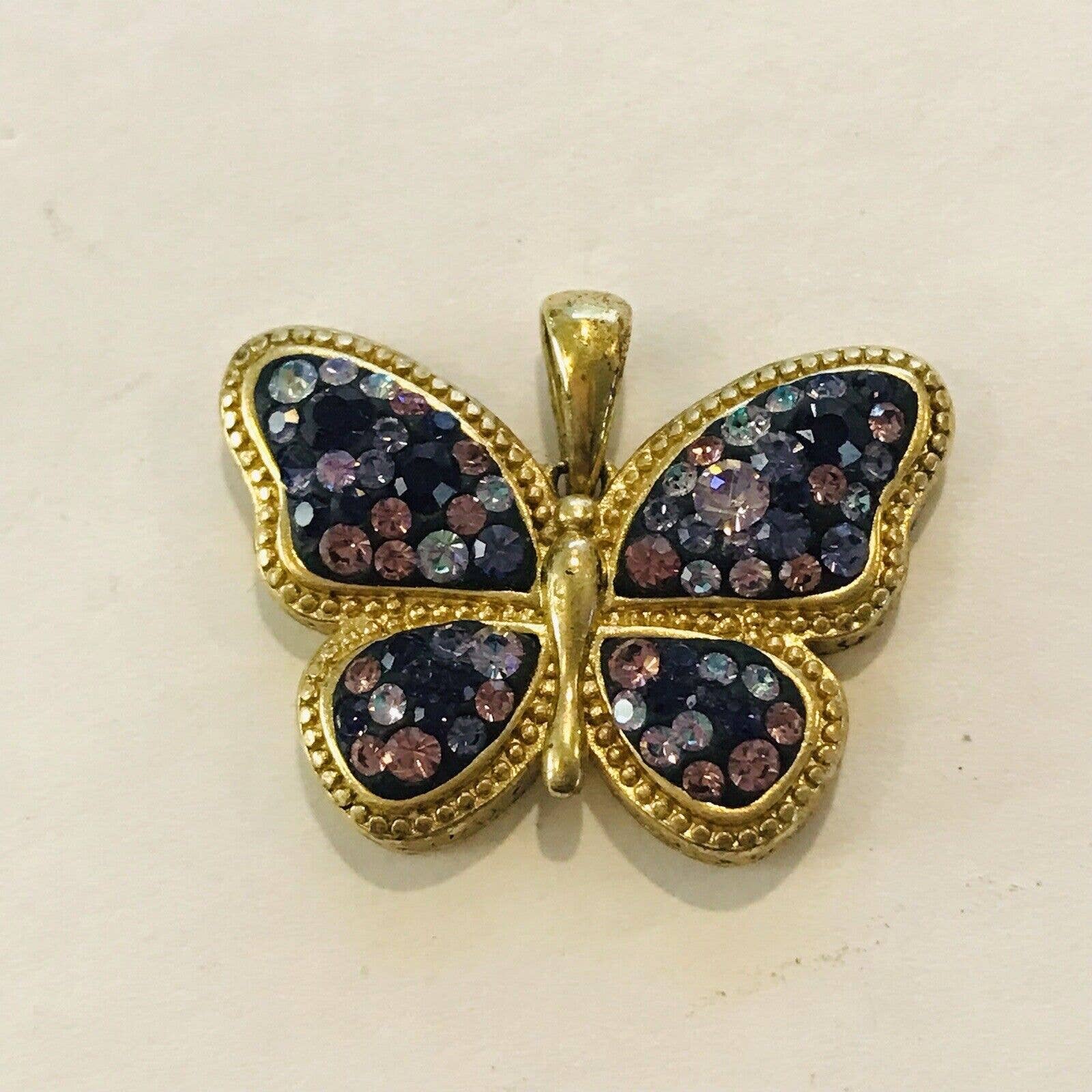 Jcm Brass Butterfly Pendant Charm Purple Pink Crystals Thailand Stamped